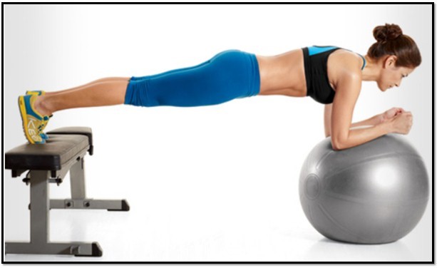 Планка на фитболе и скамье