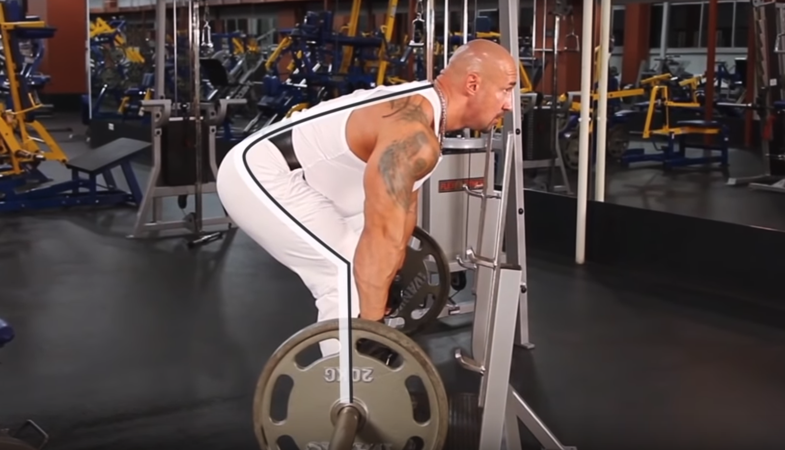 тяга штанги в наклоне - исходное положение